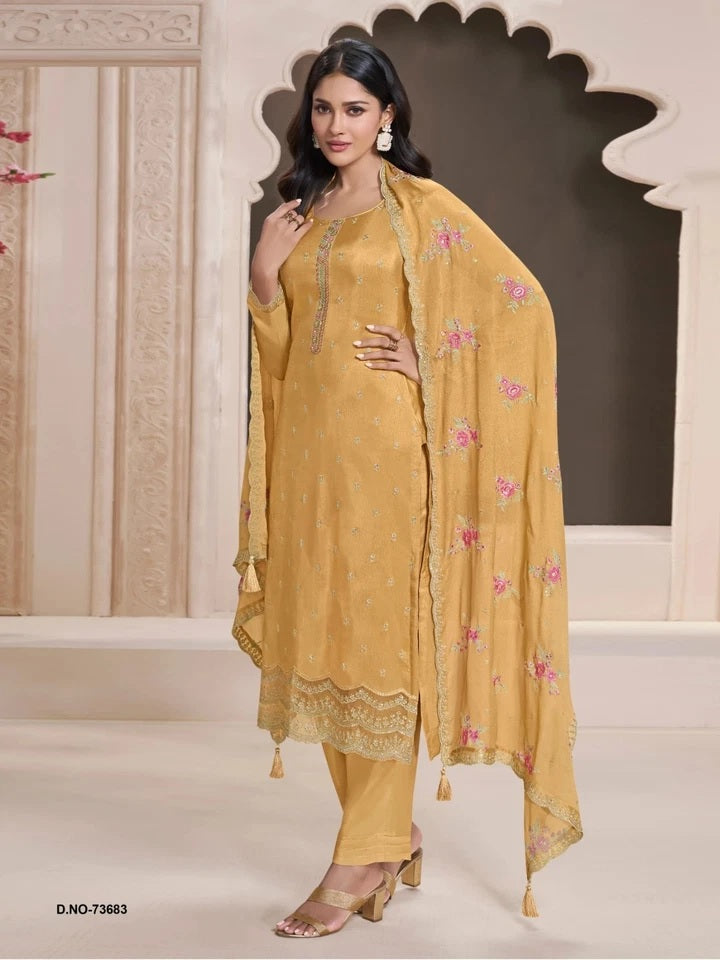 Heavy Monga Silk Designer Traditional Wear Top Bottom With Dupatta 12-RD image 2