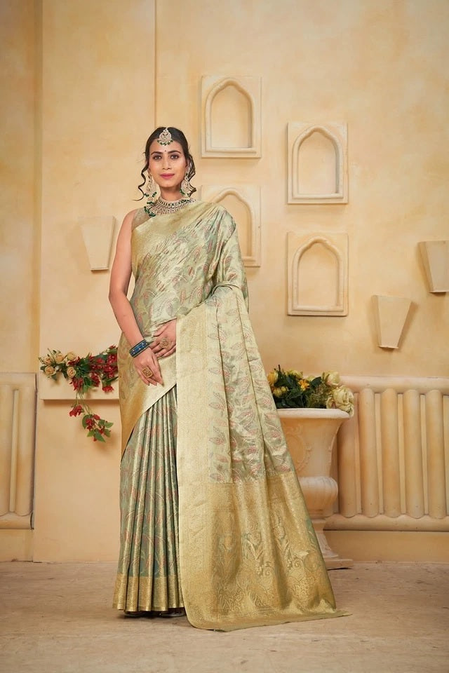 Indian Pure Tissu Traditional Wedding Festival Saree With Blouse 11-VF image 2