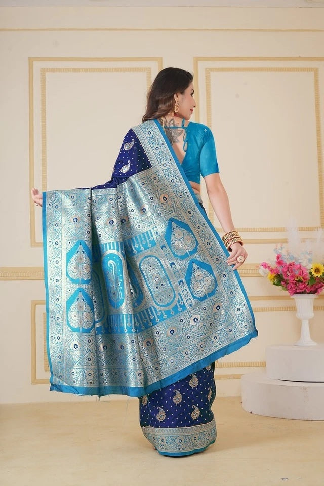 Traditionl Soft Silk Weaving Saree With Banarasi Jari Work With Blouse11-VF image 10