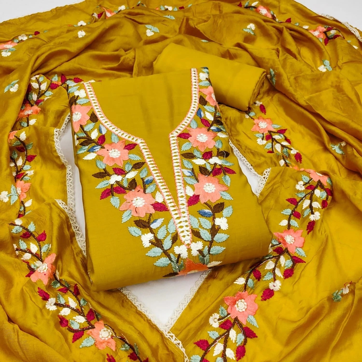 Traditional Beautiful Roman Silk Designer Top Bottom & Dupatta 12-VF image 2