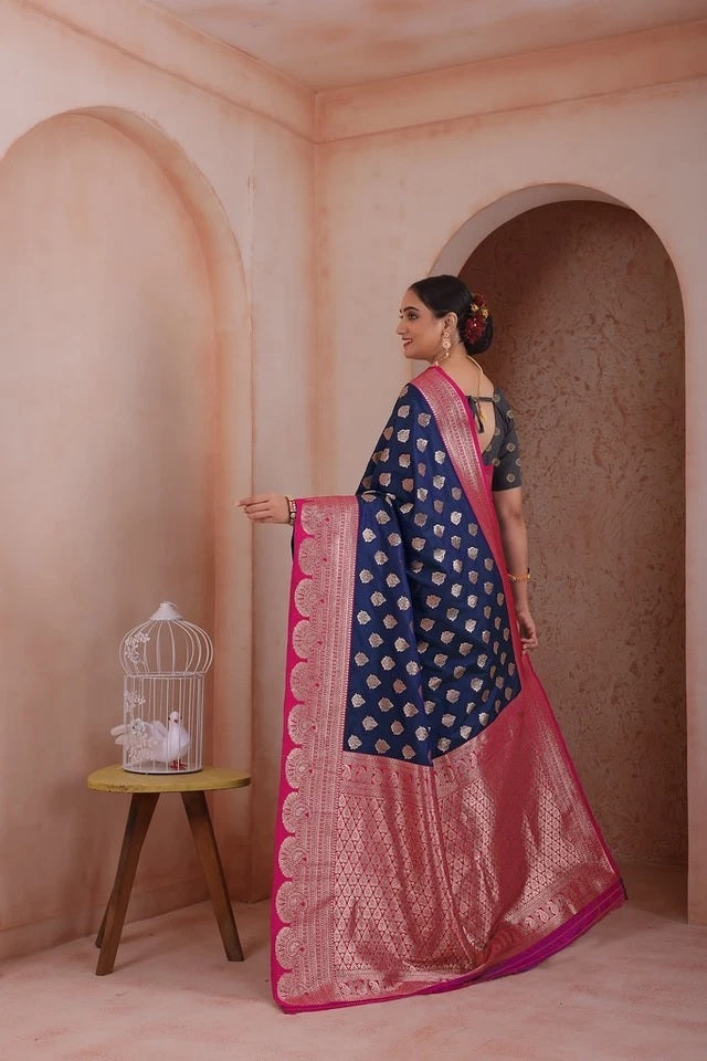 Indian Soft Silk Weaving Saree With Banarasi Jari Work With Blouse 11-VF image 10