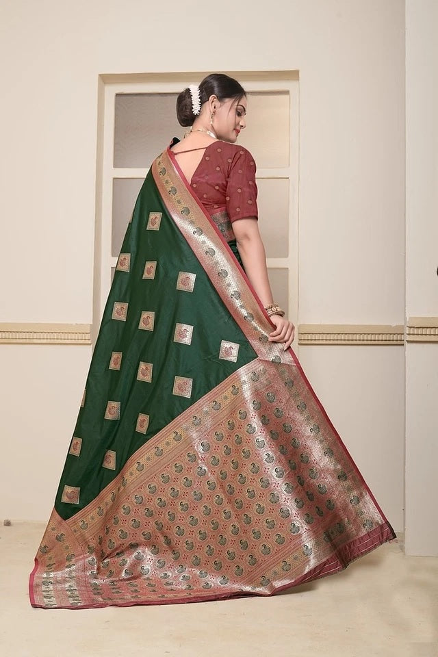 Wedding Soft Silk Saree Weaving Heavy Banarasi Pallu With Blouse 11-VF image 4
