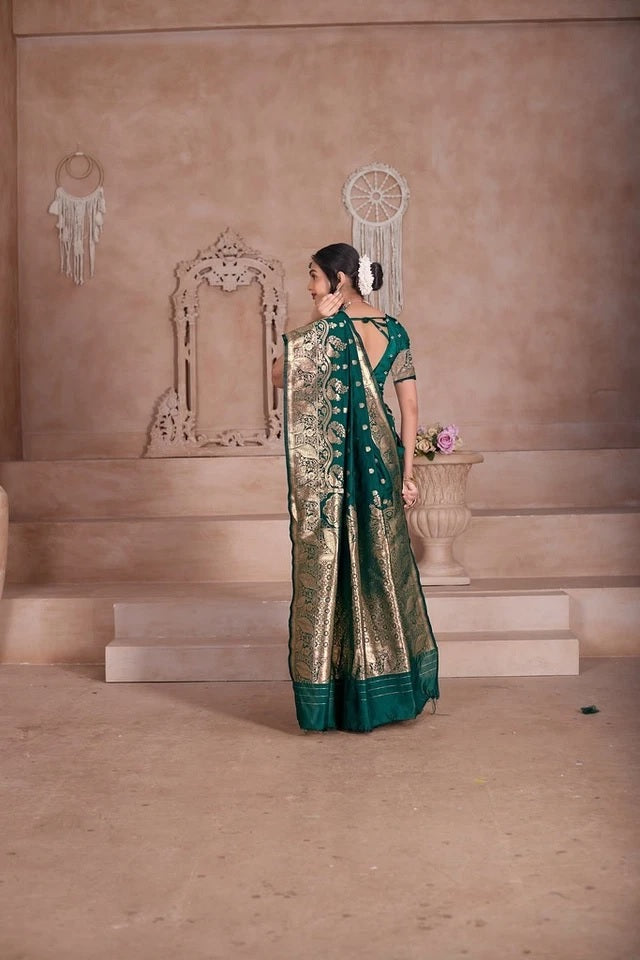 Women's Soft Silk Weaving Banarasi Jari Work Wedding Wear Sari With Blouse 11-VF image 7