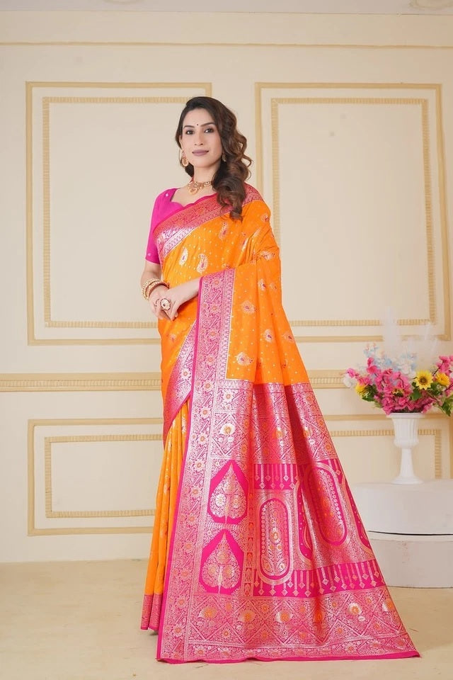 Traditionl Soft Silk Weaving Saree With Banarasi Jari Work With Blouse11-VF image 3