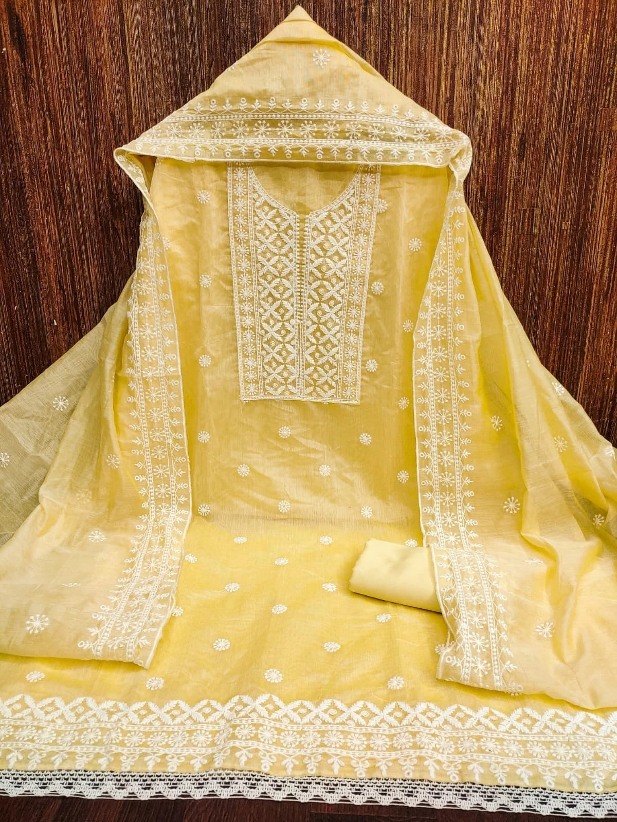 Traditional Wedding Wear Designer Indian Chanderi Work Top Bottom&Dupatta 12-VF image 7