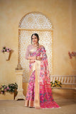 Traditional Colourful Pure Linen Digital Print Saree With Blouse11-VF image 3