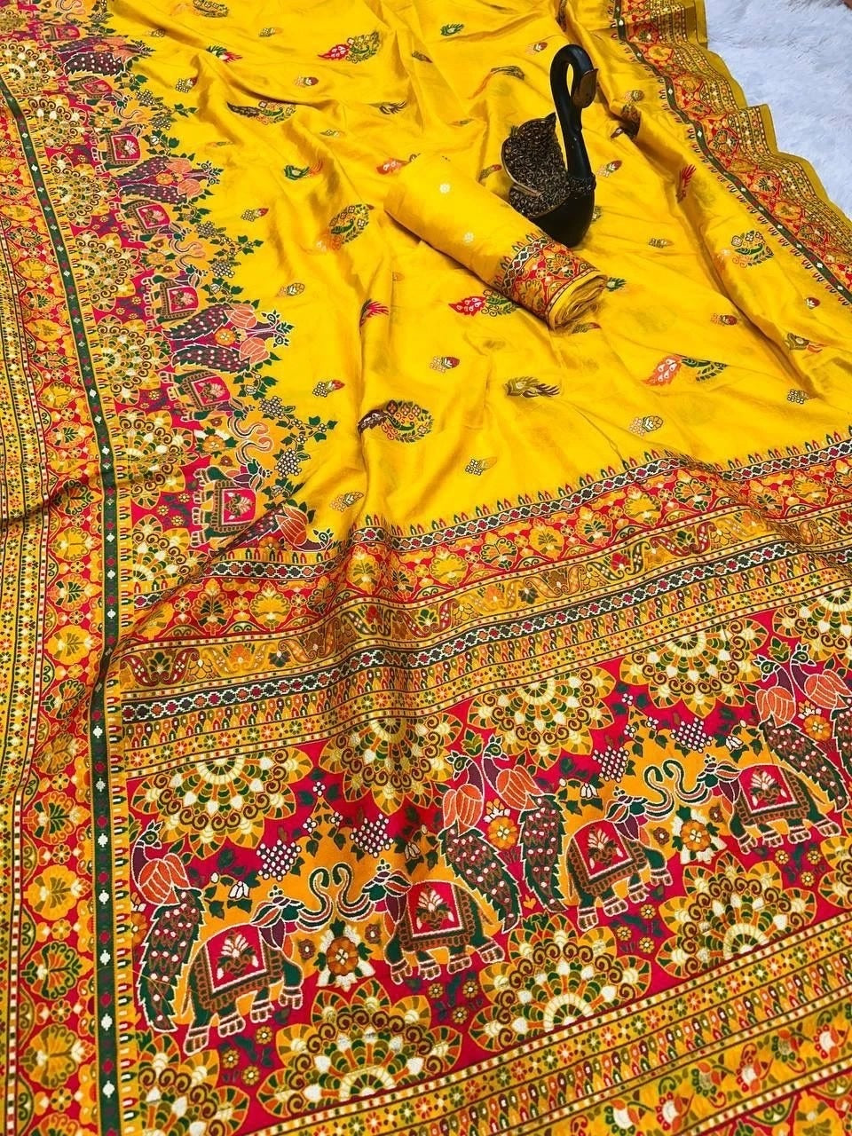 Pure Soft Rajwadi Pashmina Silk Weaving Saree Traditional Sari With Blouse 11-SS image 3