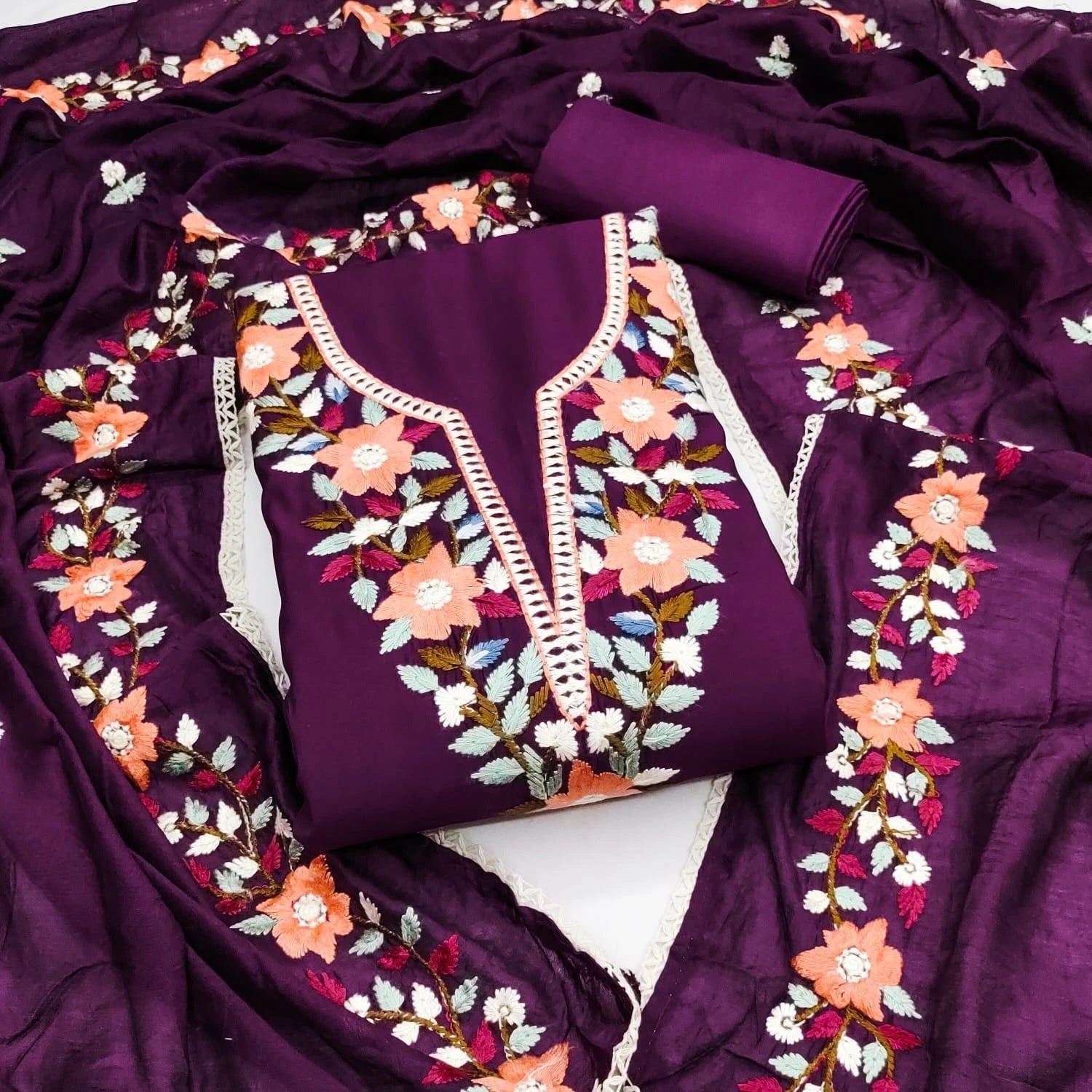 Traditional Beautiful Roman Silk Designer Top Bottom & Dupatta 12-VF image 4