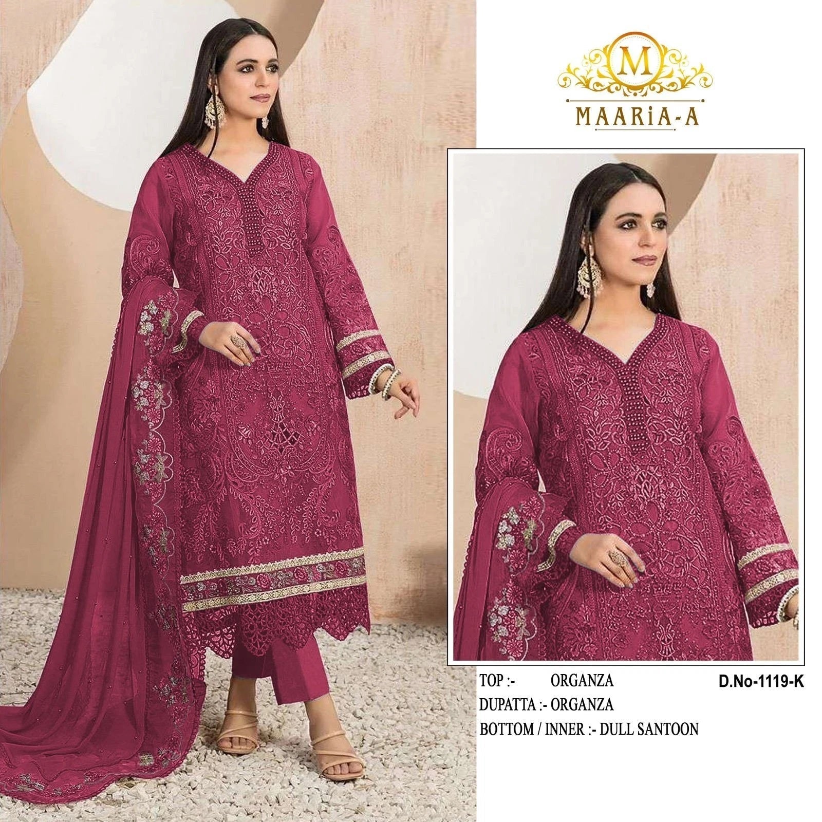 Heavy Organza With Embroidery Work Top Bottom & Dupatta For Women's 12-RD image 5
