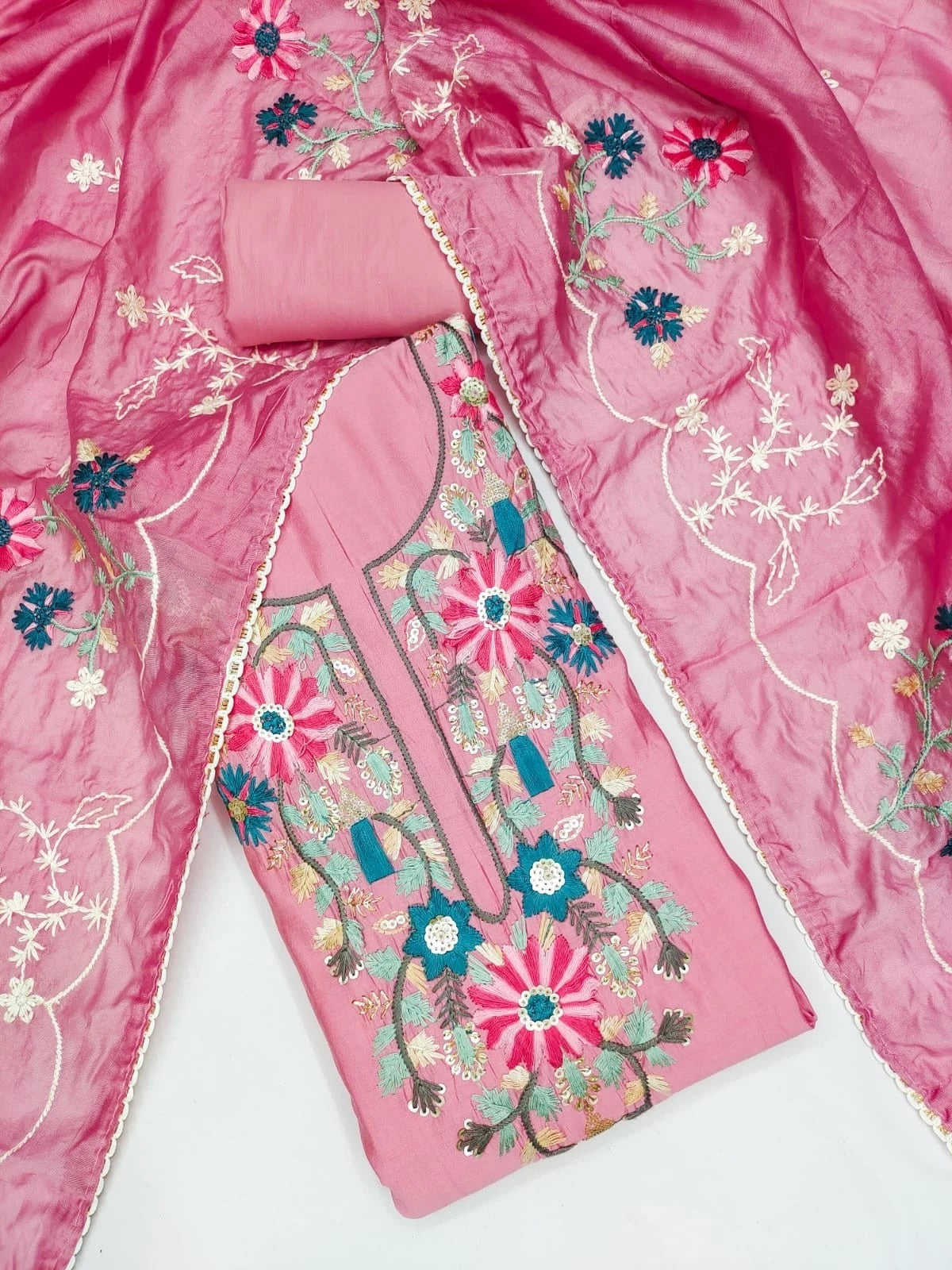 Fancy Traditional Beautiful Roman Silk Designer Top Bottom & Dupatta 12-VF image 7