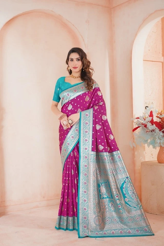 Elegant Soft Silk Weaving Saree With Banarasi Jari Work With Blouse 11-VF image 3