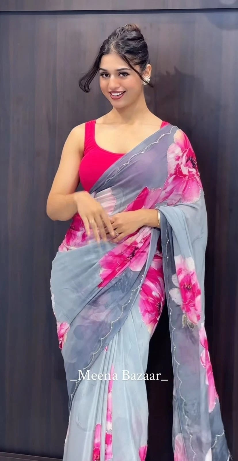 Rich And Cool Flower Print Soft Tabi Organza Look Saree With Blouse 11-VV image 2