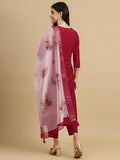 Roman Silk Traditional Maroon Embroidered Wedding Wear Top Bottom& Dupatta 12-VC image 5
