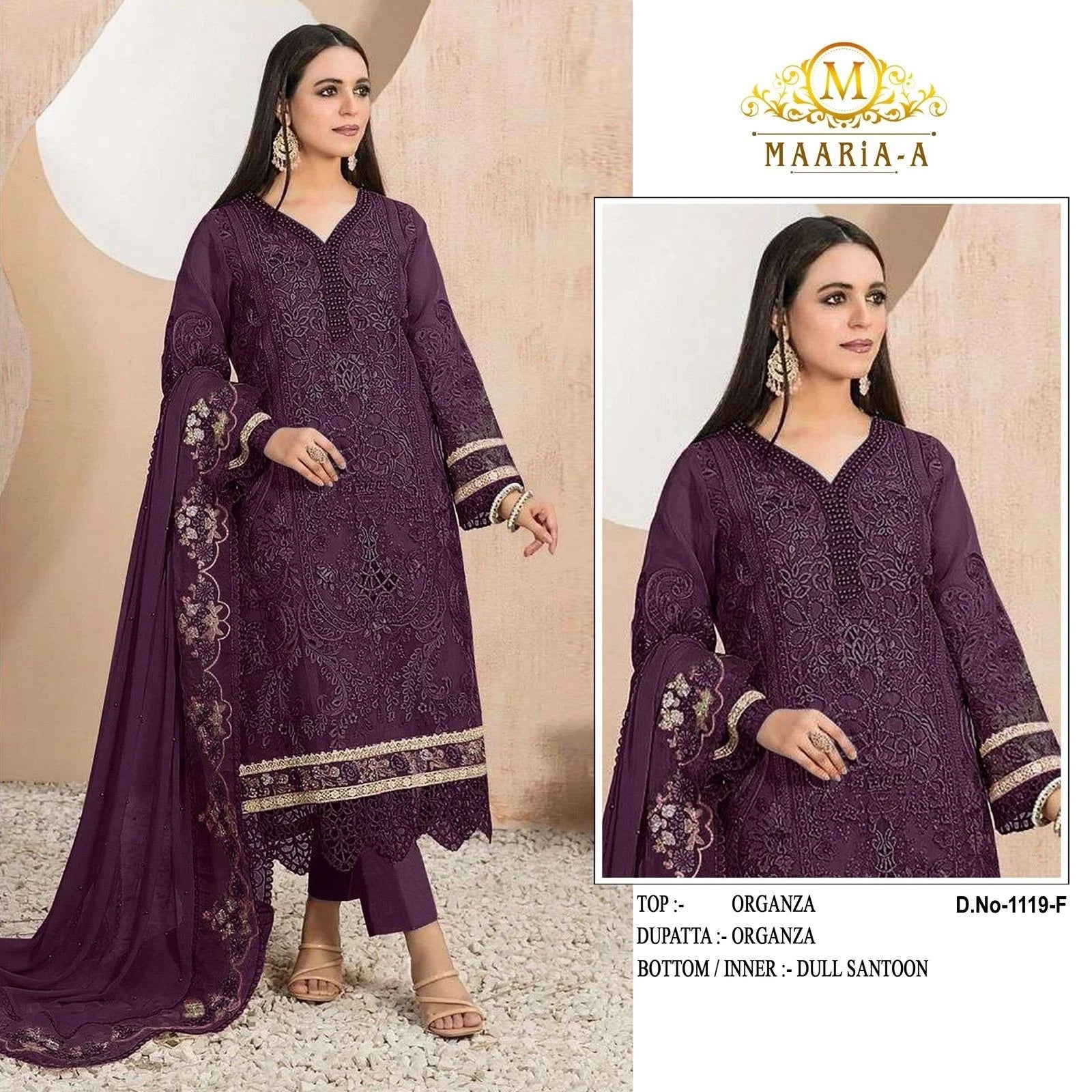 Classic Heavy Organza With Embroidery Work Top Bottom & Dupatta For Womens 12-RD image 6