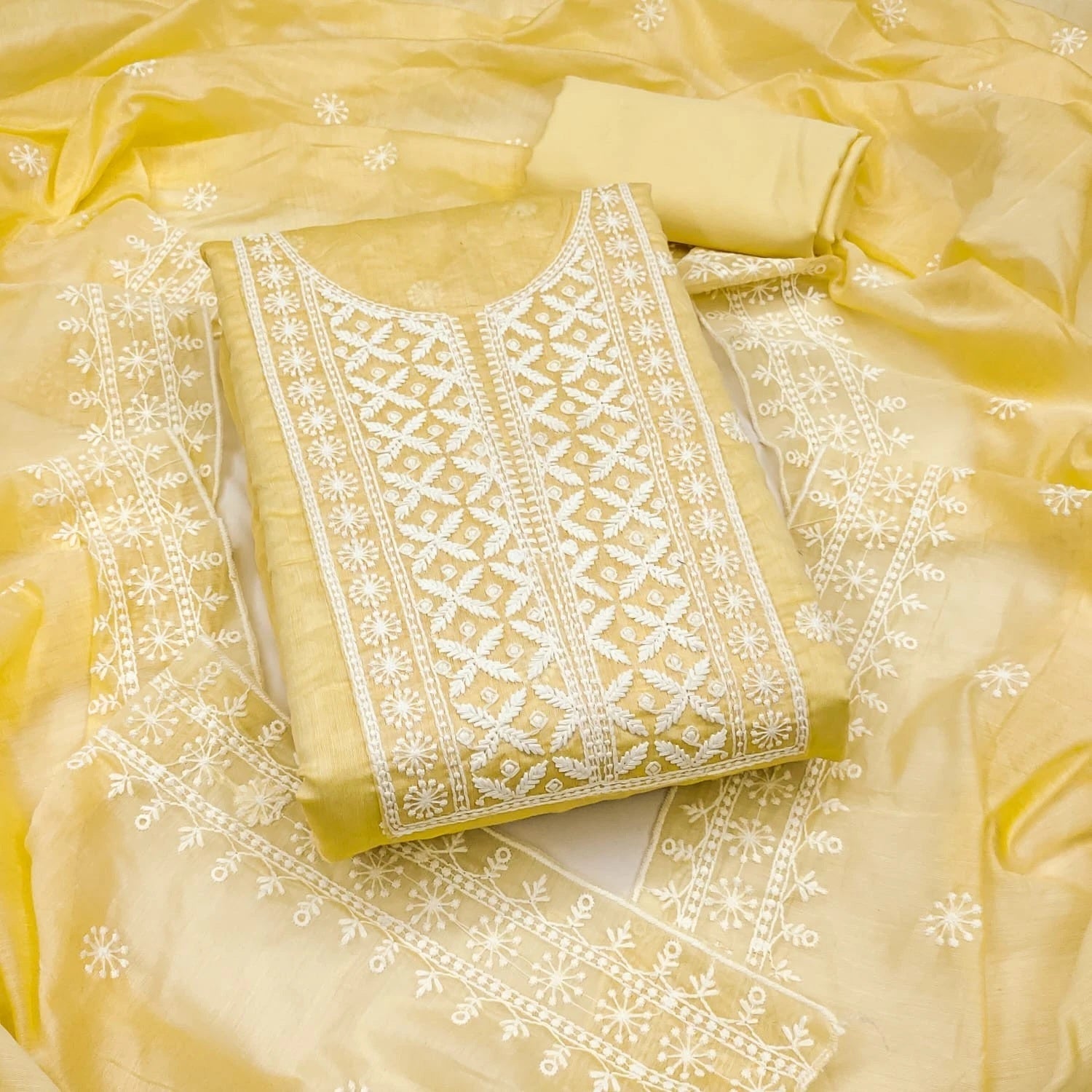 Traditional Wedding Wear Designer Indian Chanderi Work Top Bottom&Dupatta 12-VF image 4