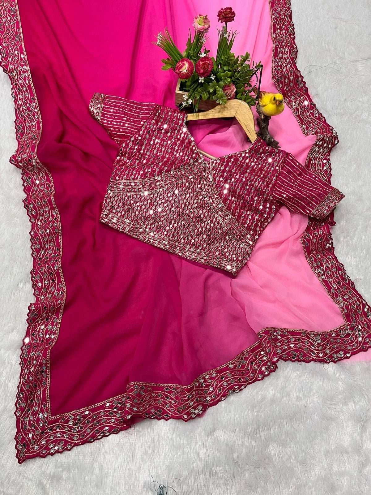 Classic Heavy Faux Georgette Dark to Light Shaded Saree With Blouse 11-RV image 2