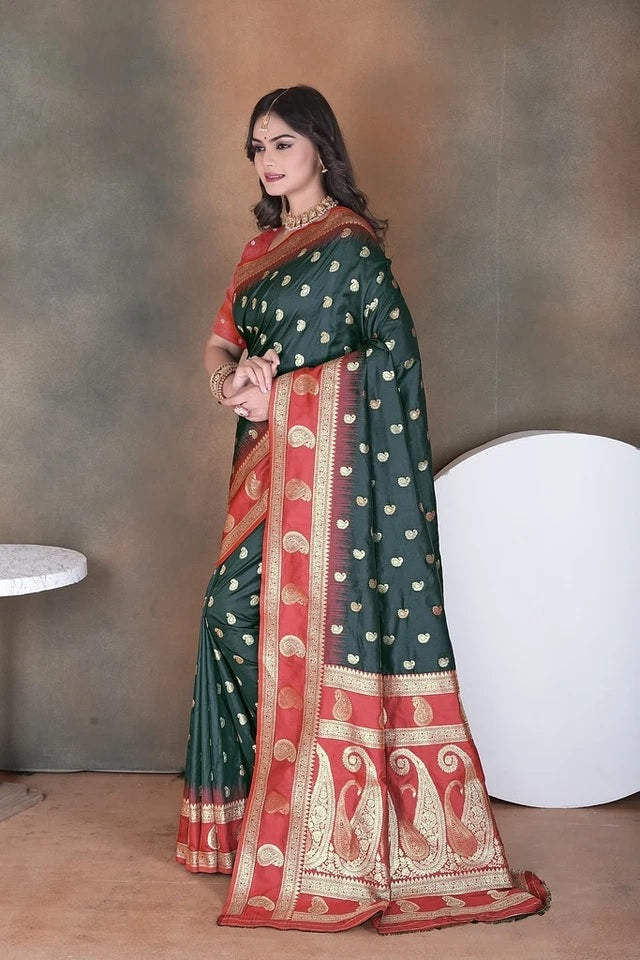Elegant Soft Silk Saree Weaving Heavy Banarasi Pallu Sari With Blouse 11-VF image 6