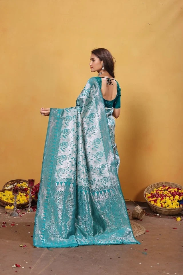 Kanjiwaram Silk With Rich Pallu Traditional Wear Sari With Blouse 11-VF image 15