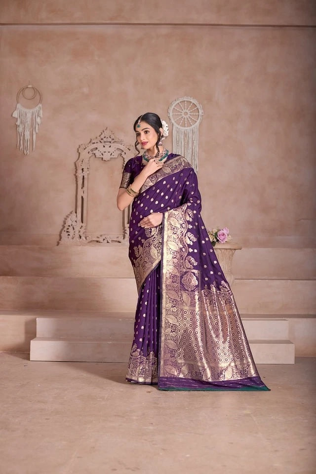 Women's Soft Silk Weaving Banarasi Jari Work Wedding Wear Sari With Blouse 11-VF image 3