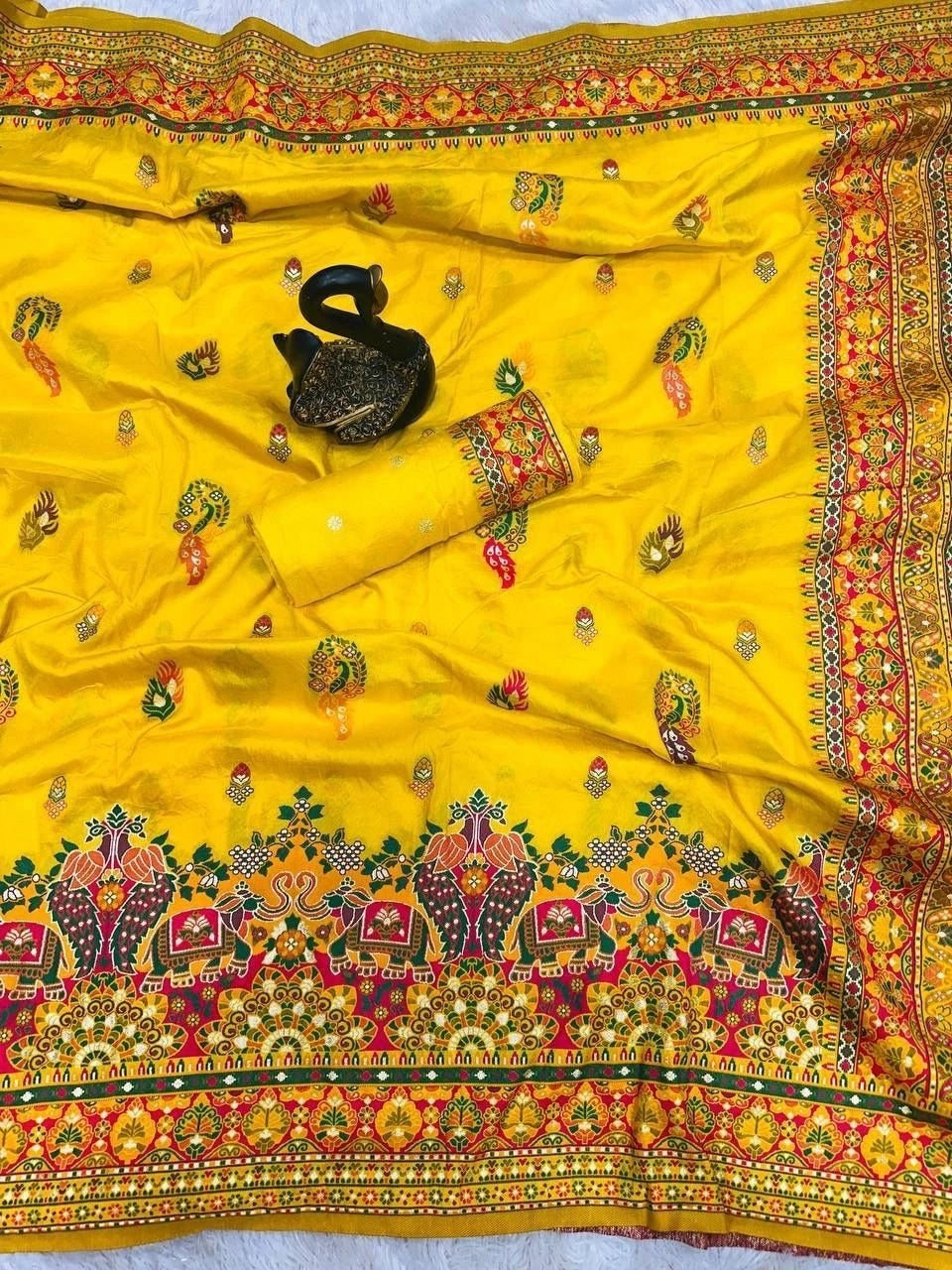 Pure Soft Rajwadi Pashmina Silk Weaving Saree Traditional Sari With Blouse 11-SS image 9