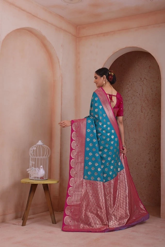 Indian Soft Silk Weaving Saree With Banarasi Jari Work With Blouse 11-VF image 11