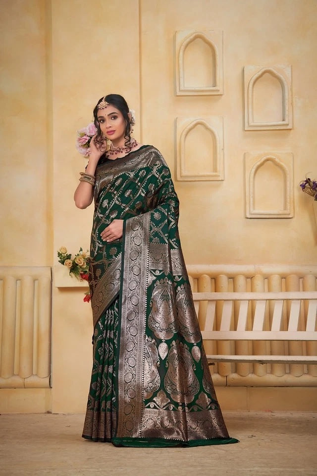 Soft Silk Weaving Banarasi Jari Work Wedding Wear Sari With Blouse 11-VF image 6