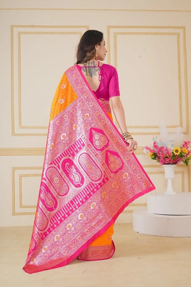 Traditionl Soft Silk Weaving Saree With Banarasi Jari Work With Blouse11-VF image 11