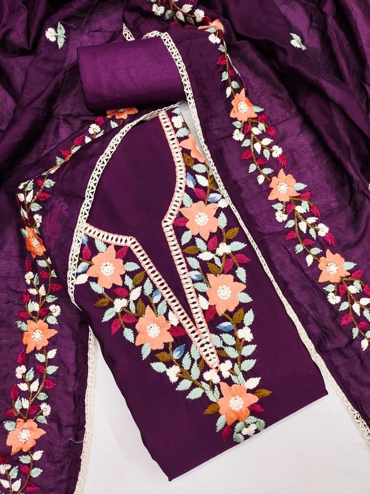 Traditional Beautiful Roman Silk Designer Top Bottom & Dupatta 12-VF image 7
