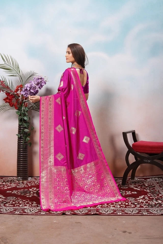 Traditional Soft Silk Jacquard Border Contras Sari With Blouse 11-VF image 11