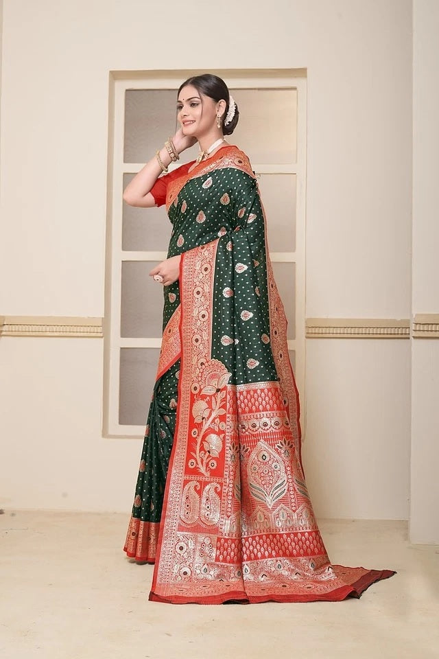 Festival Wedding Wear Soft Silk Saree Weaving Banarasi With Blouse 11-VF image 6