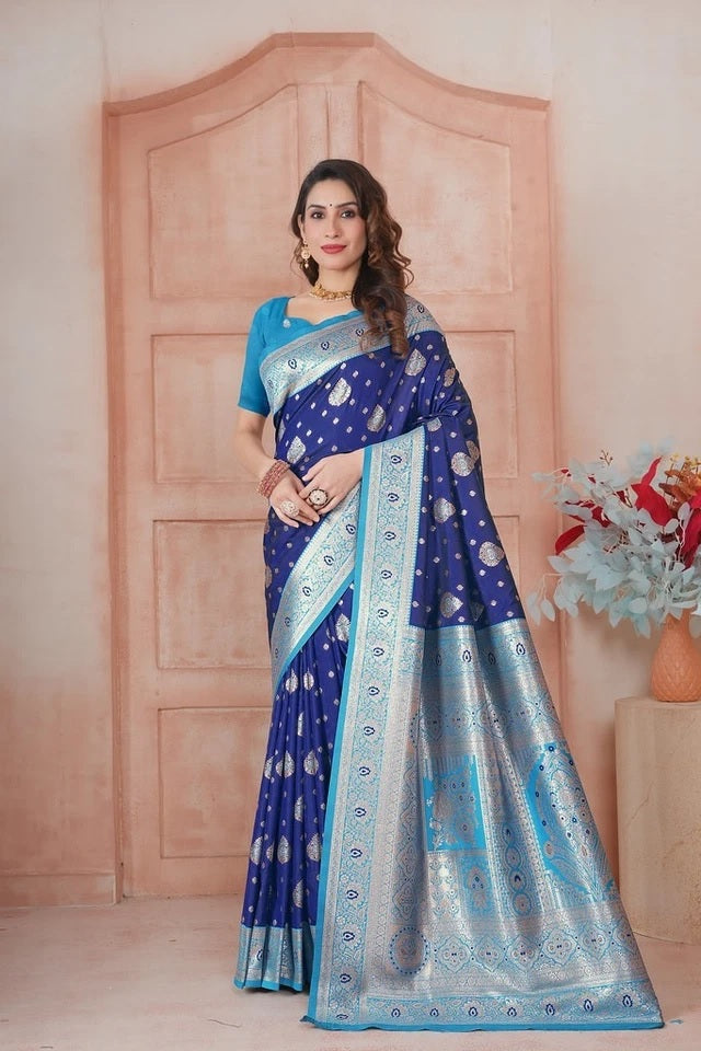 Elegant Soft Silk Weaving Saree With Banarasi Jari Work With Blouse 11-VF image 4