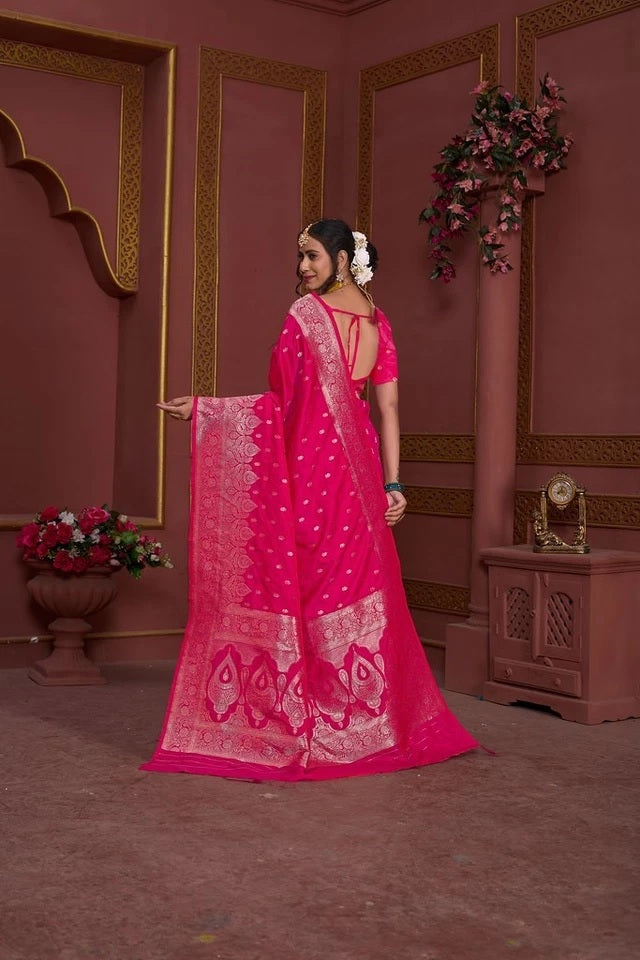 Traditional Soft Silk Weaving Banarasi Wedding Wear Sari With Blouse 11-VF image 8