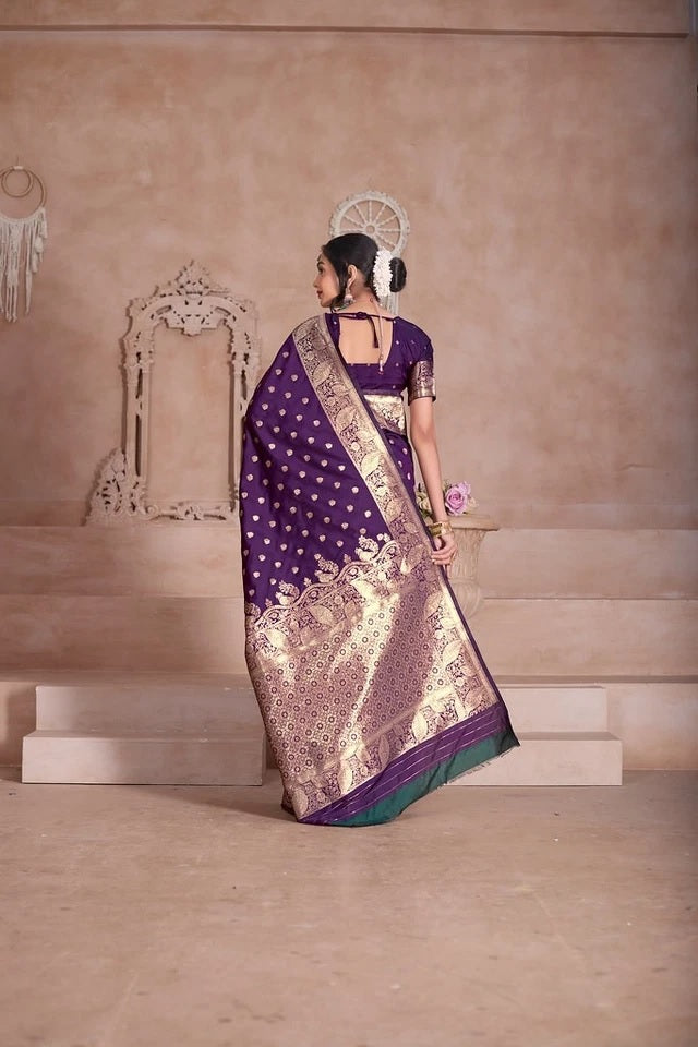 Women's Soft Silk Weaving Banarasi Jari Work Wedding Wear Sari With Blouse 11-VF image 8