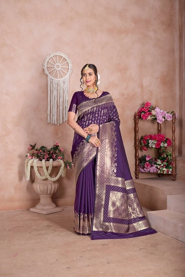 Soft Silk Weaving Banarasi Jari Work Wedding Wear Sari With Blouse 11-VF image 3