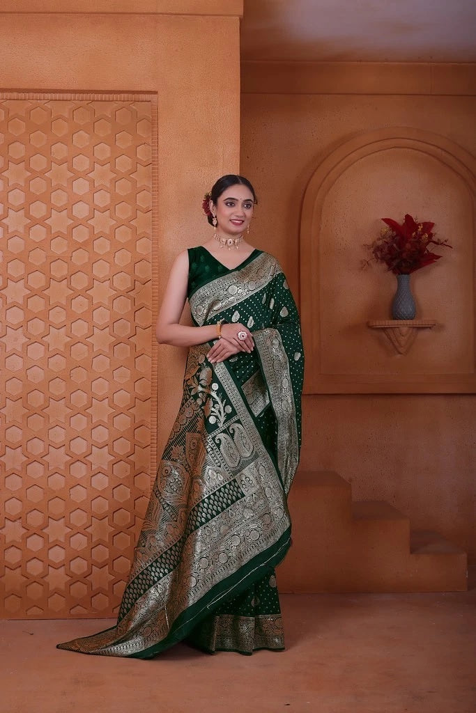 Wedding Designer Soft Silk Weaving Banarasi Sari With Blouse 11-VF image 4
