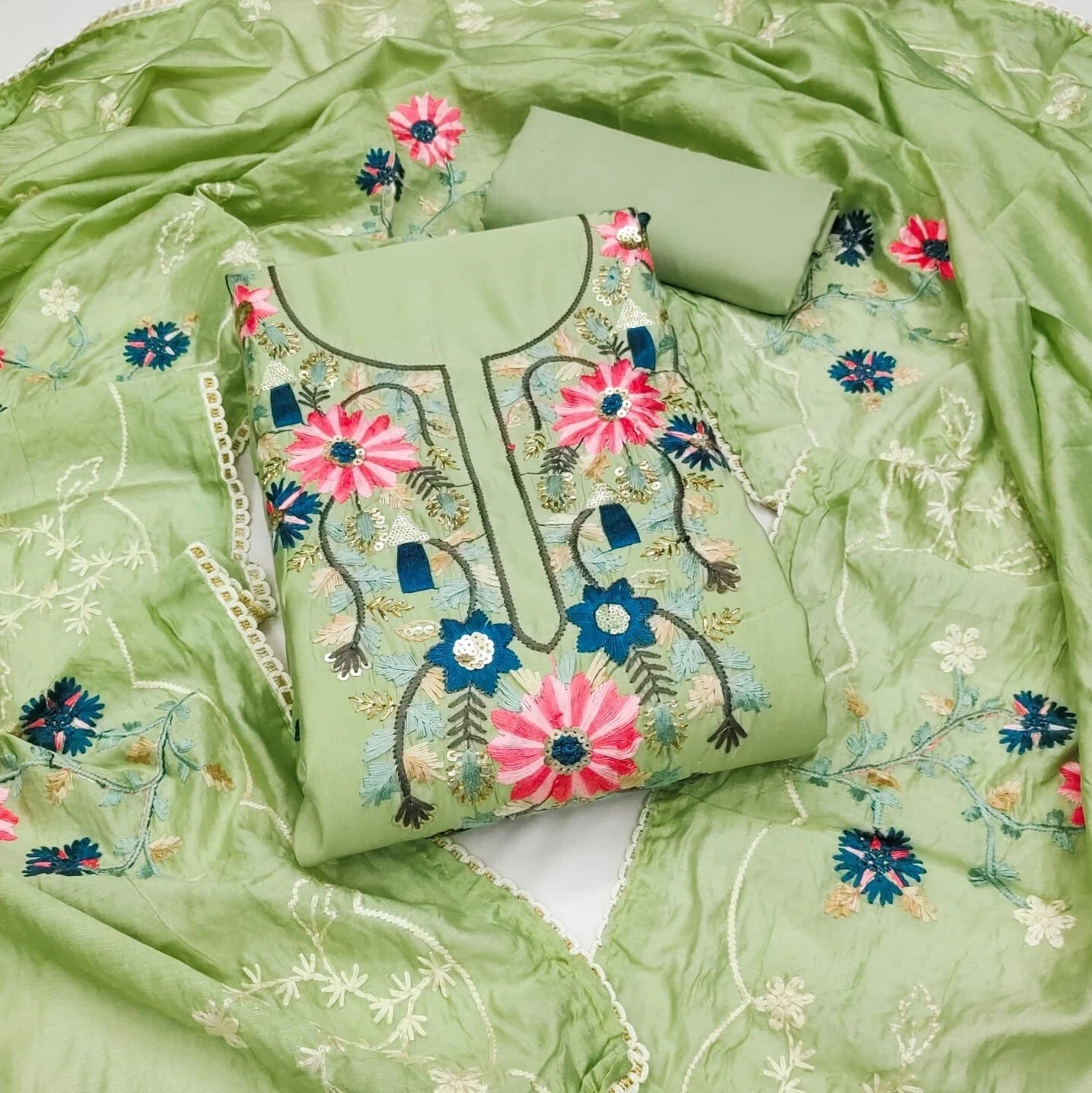 Fancy Traditional Beautiful Roman Silk Designer Top Bottom & Dupatta 12-VF image 3