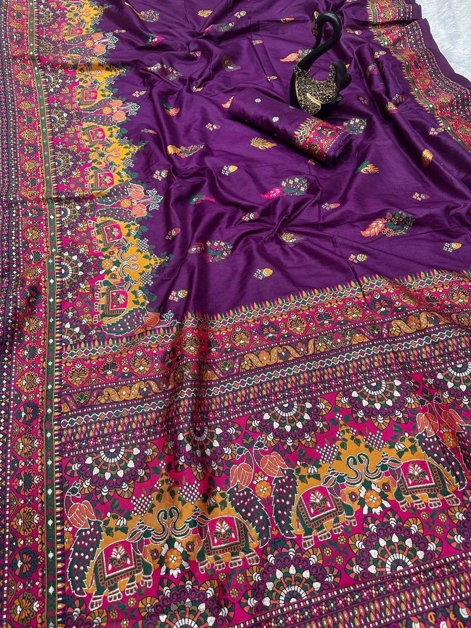 Pure Soft Rajwadi Pashmina Silk Weaving Saree Traditional Sari With Blouse 11-SS image 4
