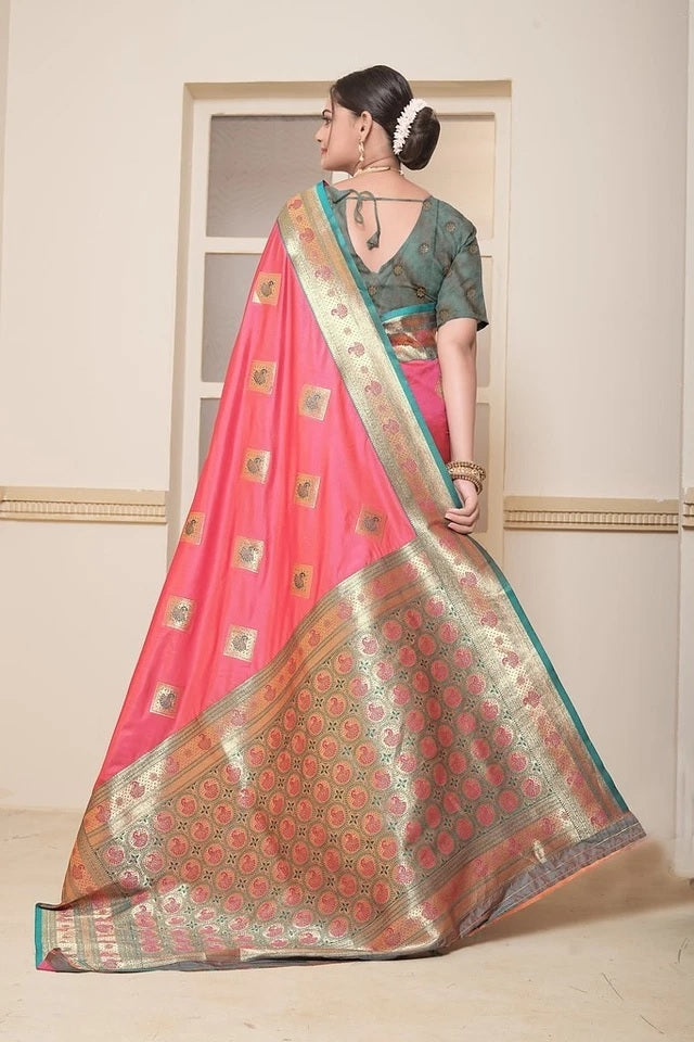 Wedding Soft Silk Saree Weaving Heavy Banarasi Pallu With Blouse 11-VF image 7