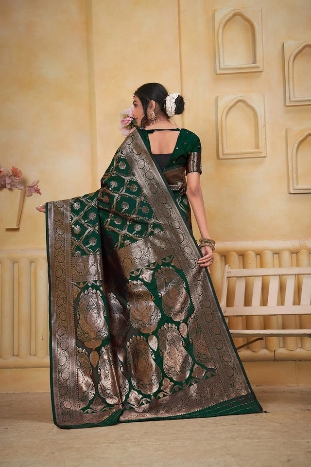 Soft Silk Weaving Banarasi Jari Work Wedding Wear Sari With Blouse 11-VF image 7