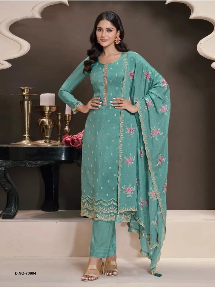 Heavy Monga Silk Designer Traditional Wear Top Bottom With Dupatta 12-RD image 4