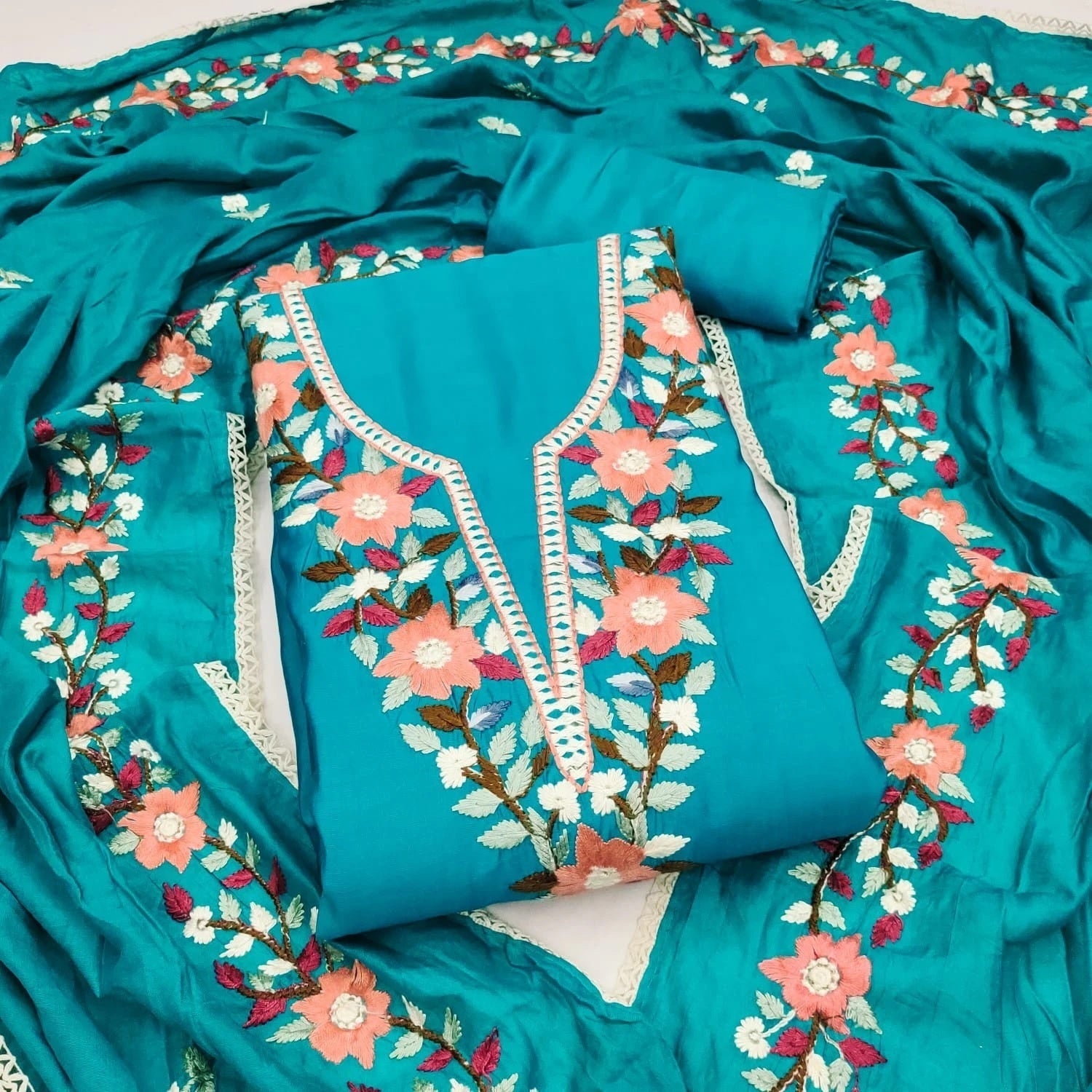 Traditional Beautiful Roman Silk Designer Top Bottom & Dupatta 12-VF image 3