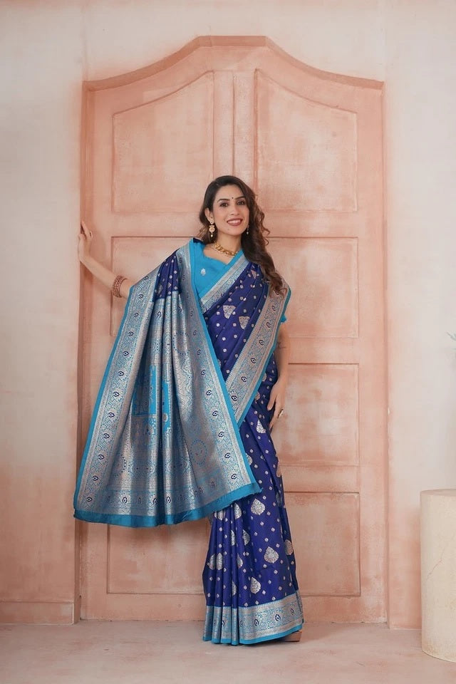Elegant Soft Silk Weaving Saree With Banarasi Jari Work With Blouse 11-VF image 12