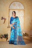 Traditional Colourful Pure Linen Digital Print Saree With Blouse11-VF image 4