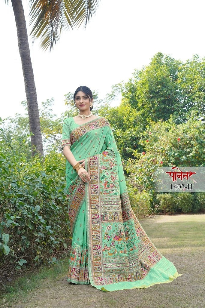 Traditional Soft Pure Silk Saree With Pashmina Design With Blouse 11-VF image 8