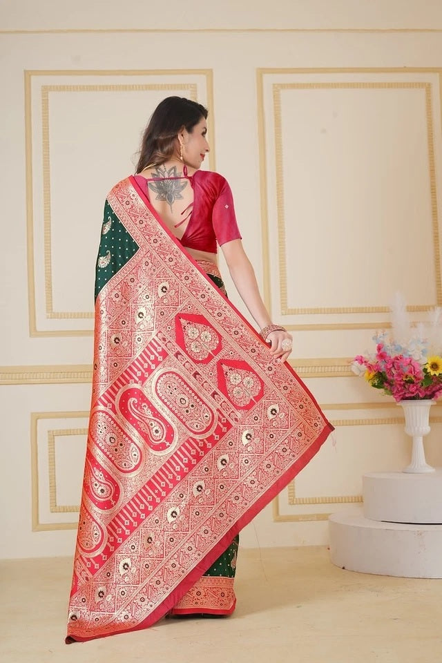 Traditionl Soft Silk Weaving Saree With Banarasi Jari Work With Blouse11-VF image 12