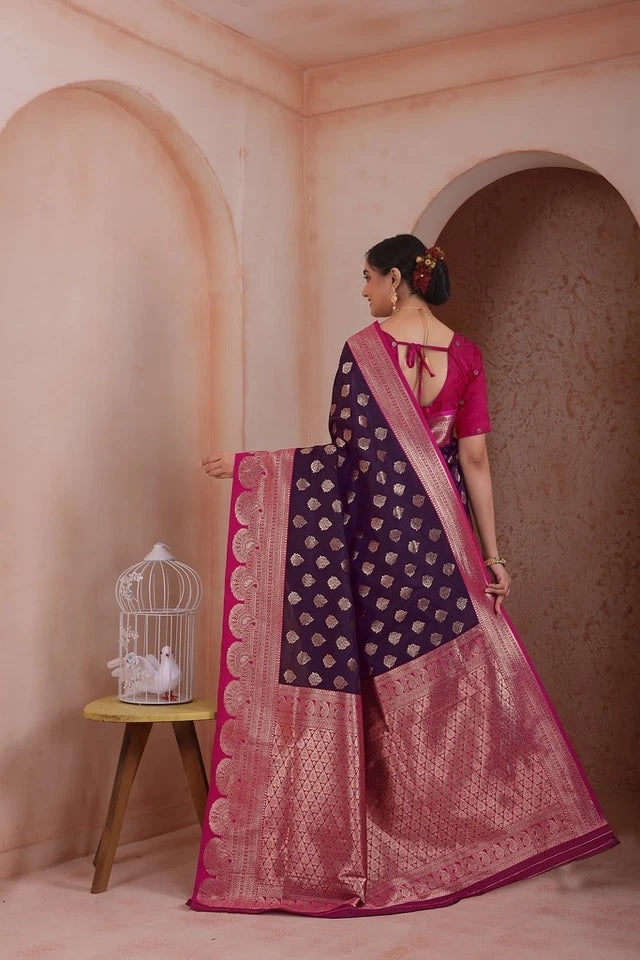 Indian Soft Silk Weaving Saree With Banarasi Jari Work With Blouse 11-VF image 12