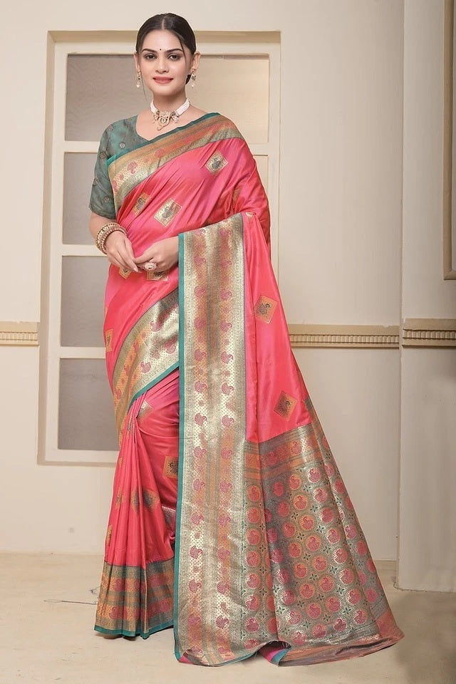 Wedding Soft Silk Saree Weaving Heavy Banarasi Pallu With Blouse 11-VF image 8