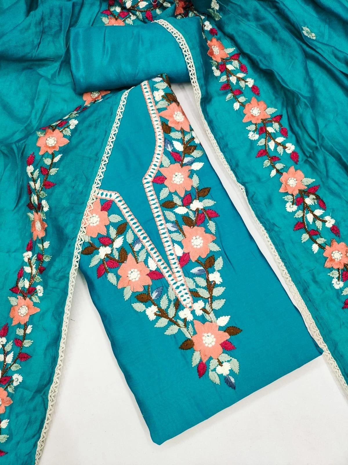Traditional Beautiful Roman Silk Designer Top Bottom & Dupatta 12-VF image 8