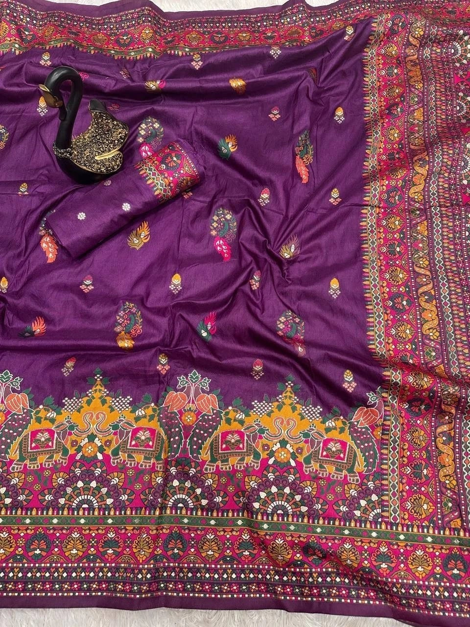 Pure Soft Rajwadi Pashmina Silk Weaving Saree Traditional Sari With Blouse 11-SS image 10