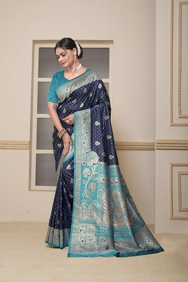 Festival Wedding Wear Soft Silk Saree Weaving Banarasi With Blouse 11-VF image 8